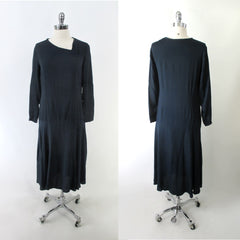 Vintage 20's 30's Navy Blue Rayon Dress S