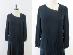 Vintage 20's 30's Navy Blue Rayon Dress S