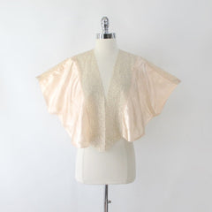 Vintage 30s 40s Angel Sleeve Peach Satin Bed Jacket One Size