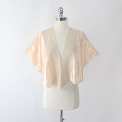 Vintage 30s 40s Angel Sleeve Peach Satin Bed Jacket One Size