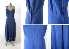 Vintage 30s 40s Sheer Blue Swiss Dot Dress Gown XS