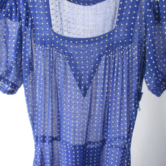 Vintage 30s 40s Sheer Blue Swiss Dot Dress Gown XS