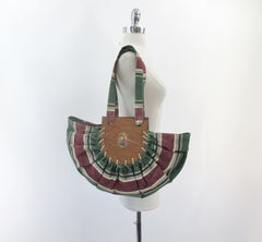 Vintage 40s Falsa Stripe Bonnie Style Canvas & Wood Bag Beach Tote