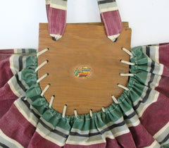 Vintage 40s Falsa Stripe Bonnie Style Canvas & Wood Bag Beach Tote