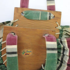 Vintage 40s Falsa Stripe Bonnie Style Canvas & Wood Bag Beach Tote