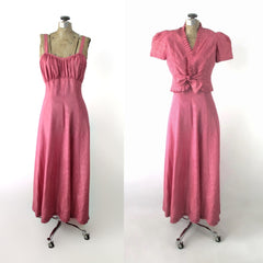 Vintage 40s Pink Gown & Matching Puff Sleeve Bolero XS
