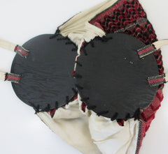 Vintage 40s Red Roses Fabric & Wood Bonnie Style Bag