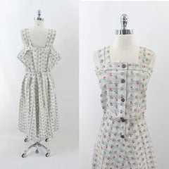 vintage 40s flour sack floral cotton sundress dress matching bolero swing skirt new old stock plus size XXL dress set bombshell bettys vintage bodice