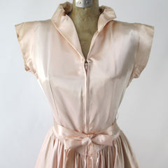Vintage 40s 50s Soft Pink Satin Evening Lounge Dress S