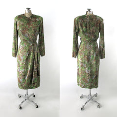 Vintage 40s Novelty Print Sarong Skirt Dress S