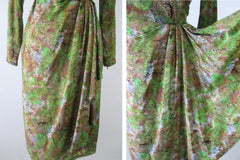 Vintage 40s Novelty Print Sarong Skirt Dress S
