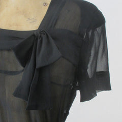 Vintage 40s Sheer Black Day Dress Matching Belt S