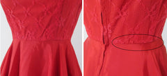 vintage 50s red lace full skirt fit flare party dress lace bolero over skirt lace set matching bombshell bettys vintage waist