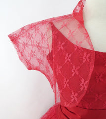 vintage 50s red lace full skirt fit flare party dress lace bolero over skirt lace set matching bombshell bettys vintage lace