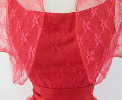 vintage 50s red lace full skirt fit flare party dress lace bolero over skirt lace set matching bombshell bettys vintage bodice