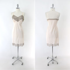 Vintage 50s 60s Taupe & Peach Deena Slip 34 NWT S