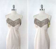 Vintage 50s 60s Taupe & Peach Deena Slip 34 NWT S