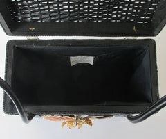 Vintage 60s Large Black Wicker Seashell Basket Box Handbag - Bombshell Bettys Vintage