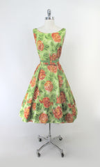 Vintage 50s 60s Rose Party Dress S
