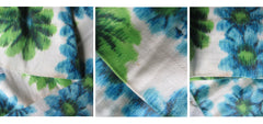 Vintage 50's Blue Green Floral Sheath Party Dress XS