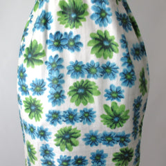 Vintage 50's Blue Green Floral Sheath Party Dress XS
