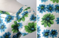 Vintage 50's Blue Green Floral Sheath Party Dress XS