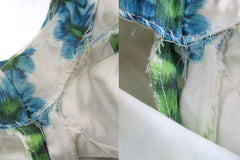 Vintage 50's Blue Green Floral Sheath Party Dress XS