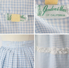 Vintage 50s 60s Light Blue Gingham Matching Top & Skirt Dress Set S - Bombshell Bettys Vintage