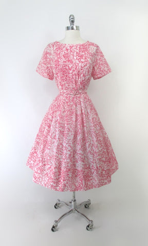 Vintage 50s 60s Pink White Full Skirt Day Dress L
