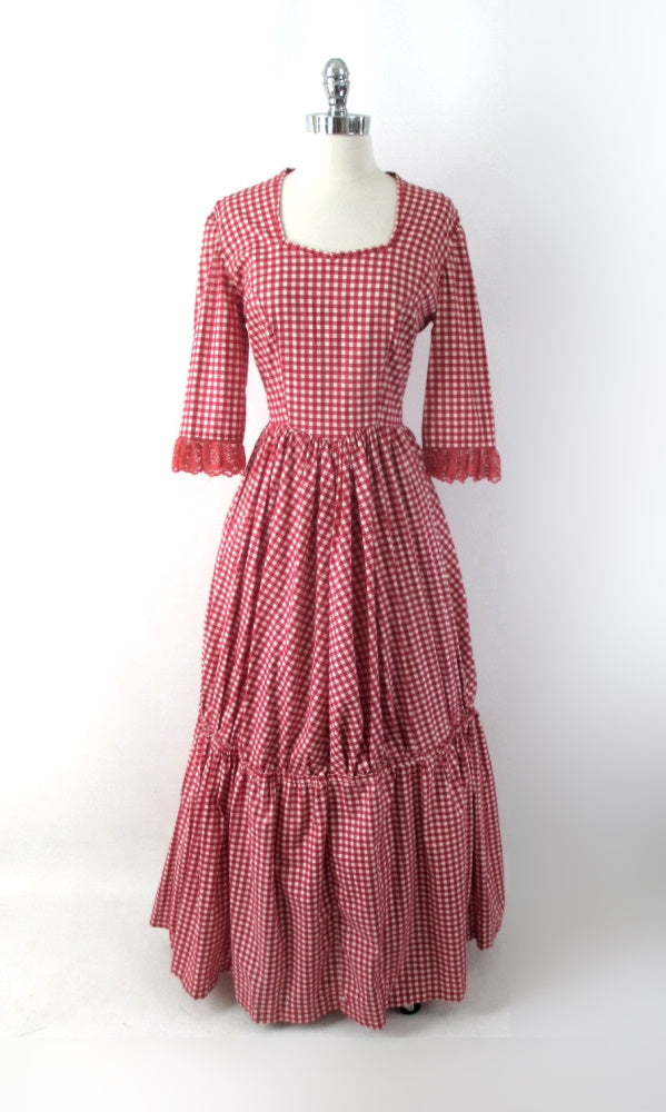 Vintage 60's Gingham Pioneer Prairie Costume Dress L