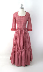 Vintage 60's Gingham Pioneer Prairie Costume Dress L