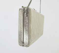Vintage Silver Brocade & Pearls Little Box Evening Bag / Wristlet