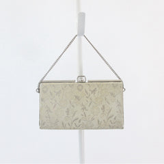 Vintage Silver Brocade & Pearls Little Box Evening Bag / Wristlet