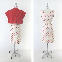 Vintage 50s White Red Polka Dot Dress & Matching Red Bolero 1X / XL