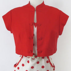 Vintage 50s White Red Polka Dot Dress & Matching Red Bolero 1X / XL
