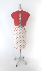 Vintage 50s White Red Polka Dot Dress & Matching Red Bolero 1X / XL