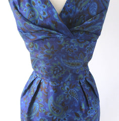 Vintage 50s Blue Paisley Sheath Dress L