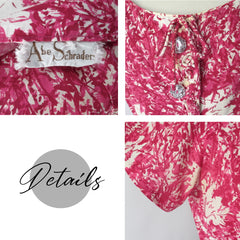 Vintage 50s Abstract Pink White Full Skirt Day Dress M
