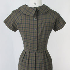 Vintage 50's Green Plaid Sheath Dress XS