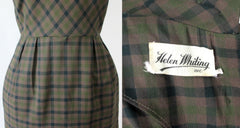 Vintage 50's Green Plaid Sheath Dress XS