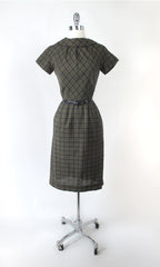 Vintage 50's Green Plaid Sheath Dress XS