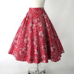 Vintage 50s Red Bandana Full Circle Skirt S