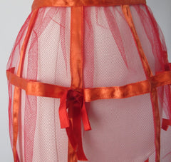 Vintage 50s Red Satin Ribbon Holiday Party Hostess Apron • One Size