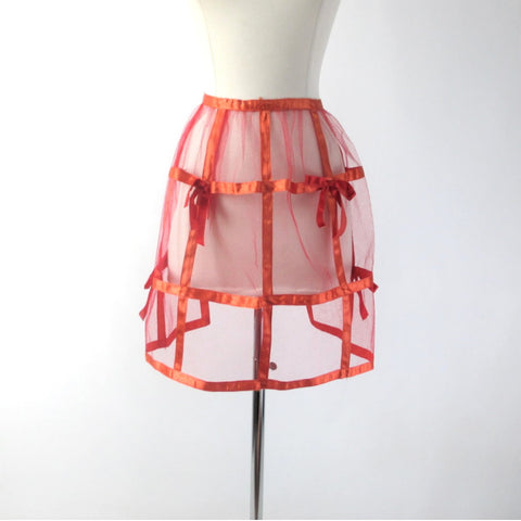 Vintage 50s Red Satin Ribbon Holiday Party Hostess Apron • One Size