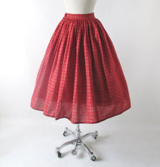 Vintage 50s 60s Red & Gold Plaid Full Skirt S - Bombshell Bettys Vintage