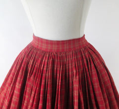Vintage 50s 60s Red & Gold Plaid Full Skirt S - Bombshell Bettys Vintage