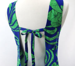vintage 60s Hawaiian green blue mod psychedelic top micro mini dress bombshell bettys vintage back