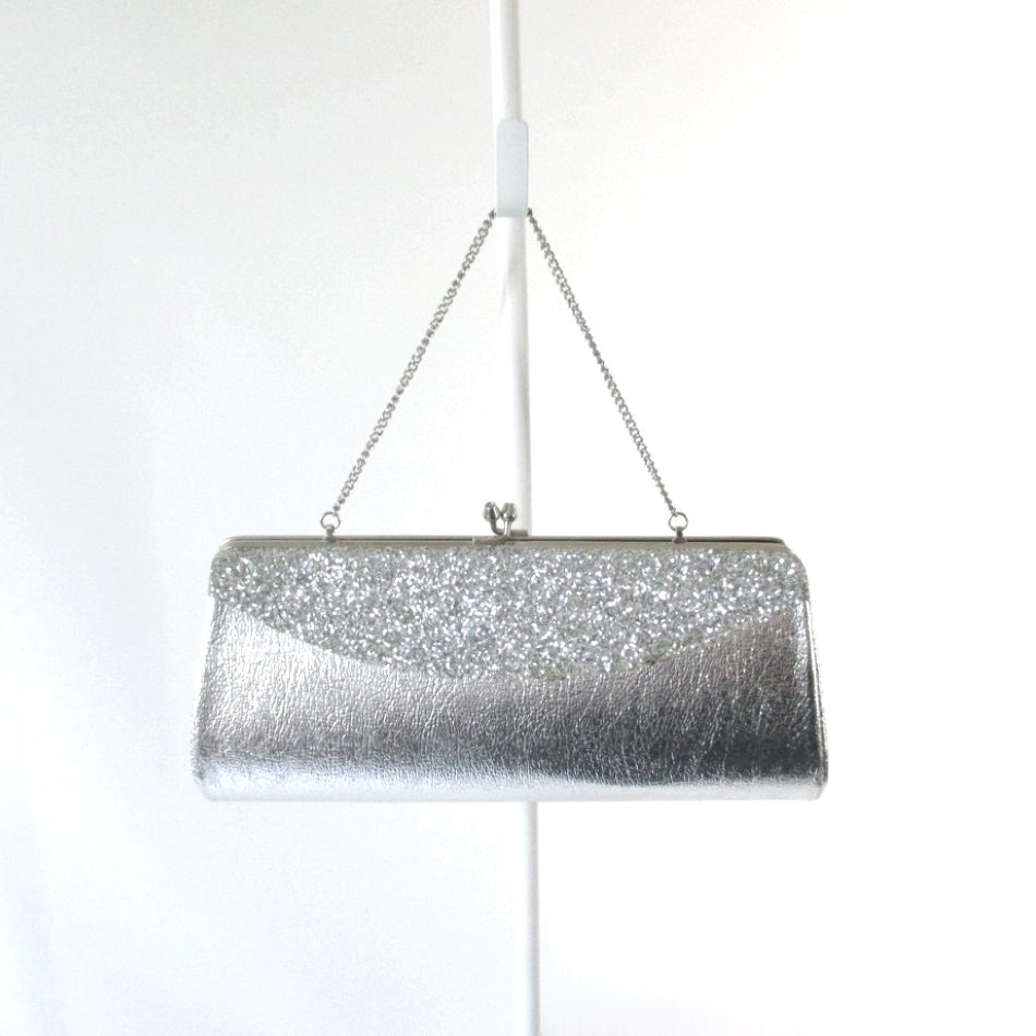 Vintage 60's Silver Glitter Envelope Handbag Clutch Bag