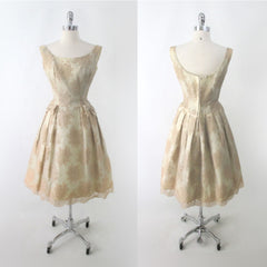 Vintage 50s 60s Champagne & Lace Party Dress M