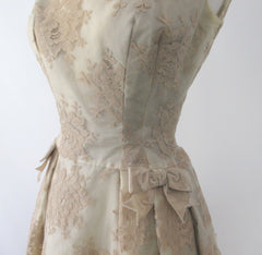 Vintage 50s 60s Champagne & Lace Party Dress M